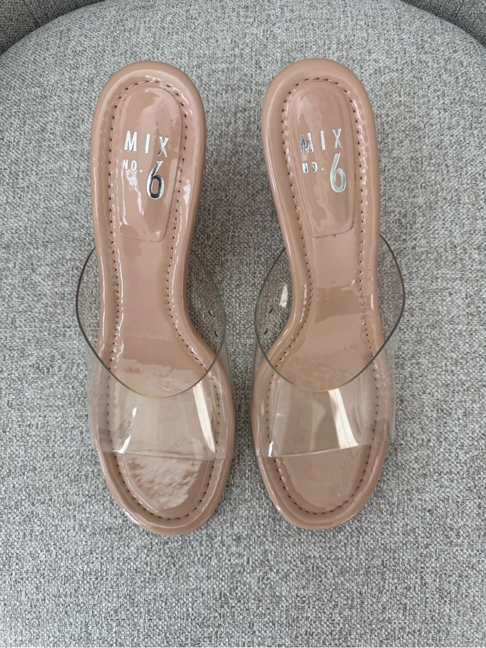 Mix No. 6 Blush Patent Wedge Mules with Clear Strap - ✨⭐️💫